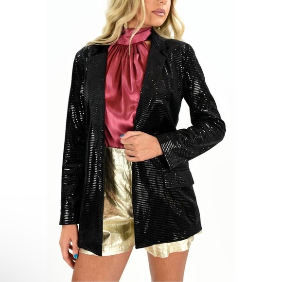BISHOP + YOUNG Sequin Steal the Night Blazer Black Size M - Picture 3 of 10